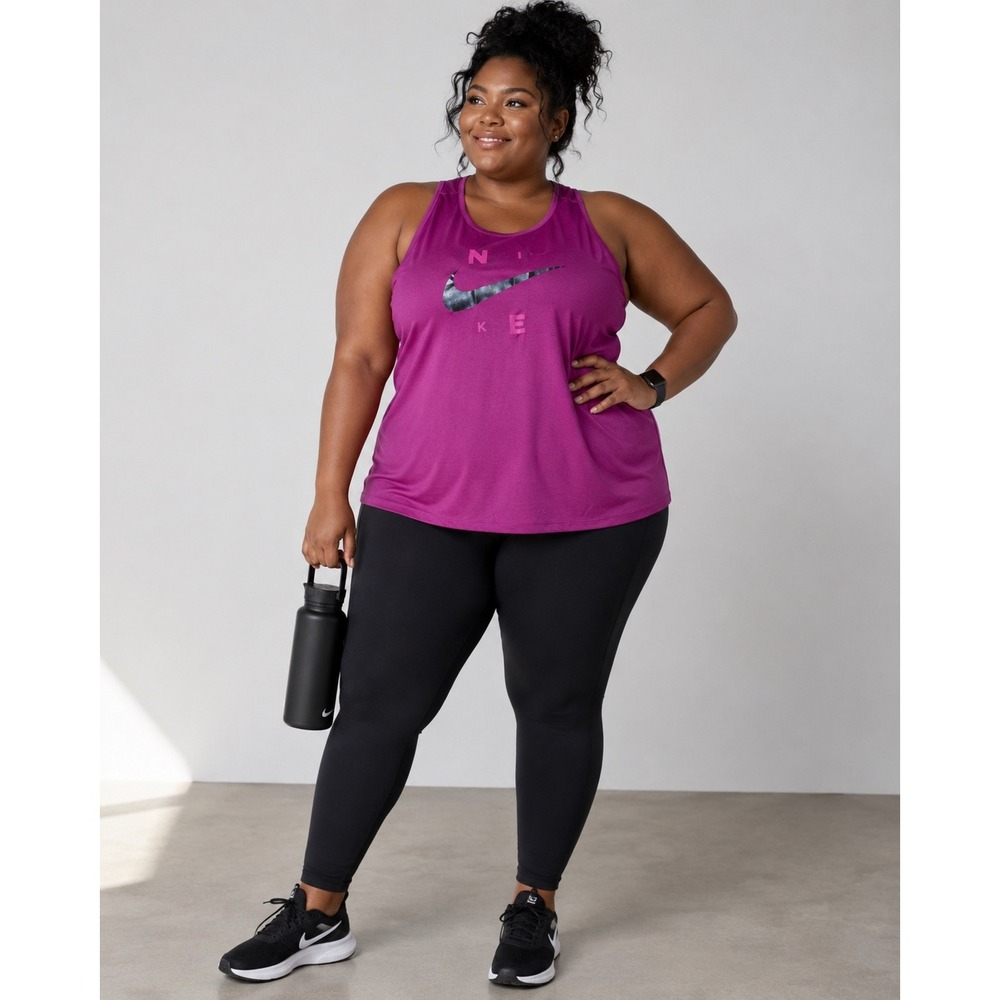 Nike Womens Dri-FIT Graphic Training Tank Top Magenta Pink Plus Size 3X Athletic